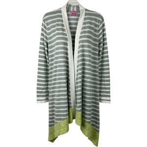 Woman Within Womens Sweater 1X Cardigan Open Gray Stripe Lightweight Asymmetric
